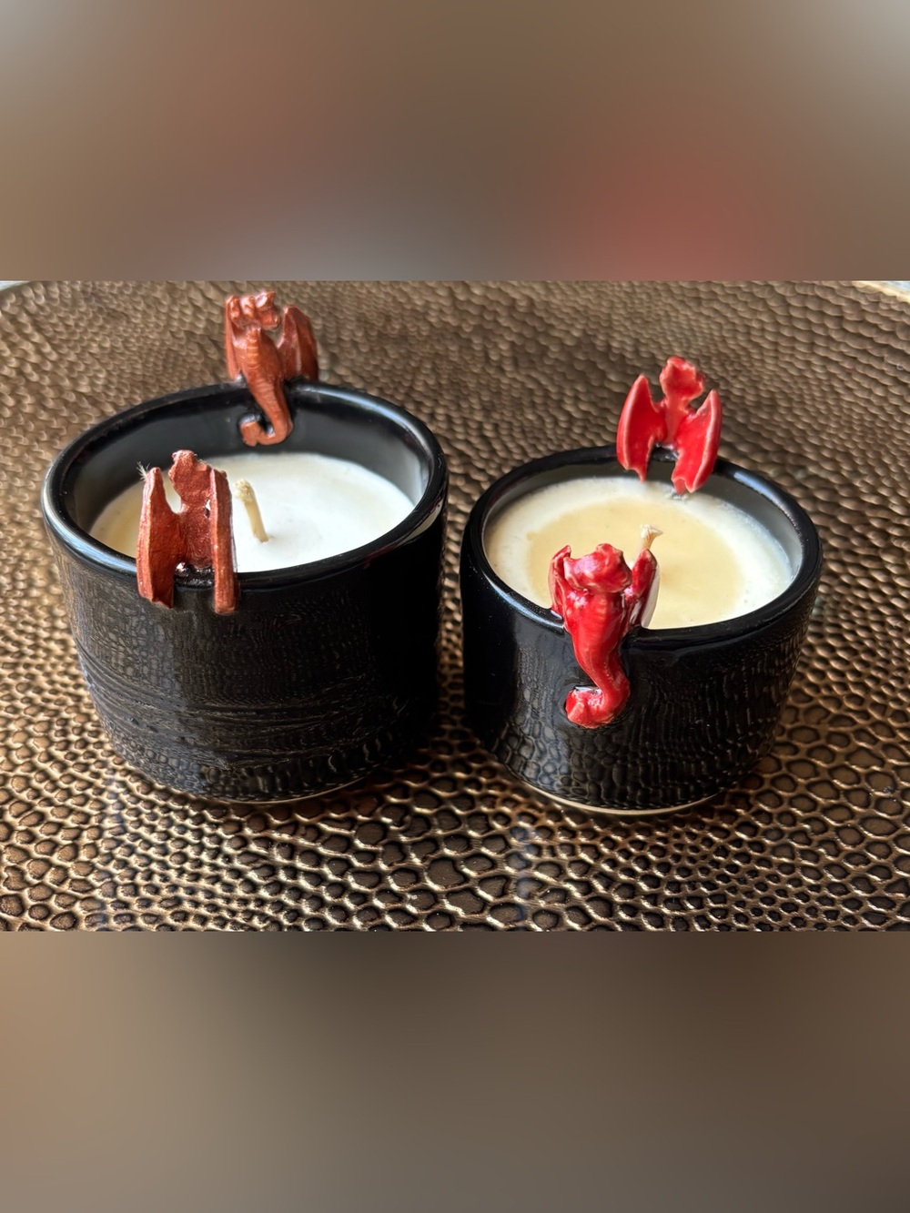 Dragon Ceramic candles set (2) , handmade, brand new